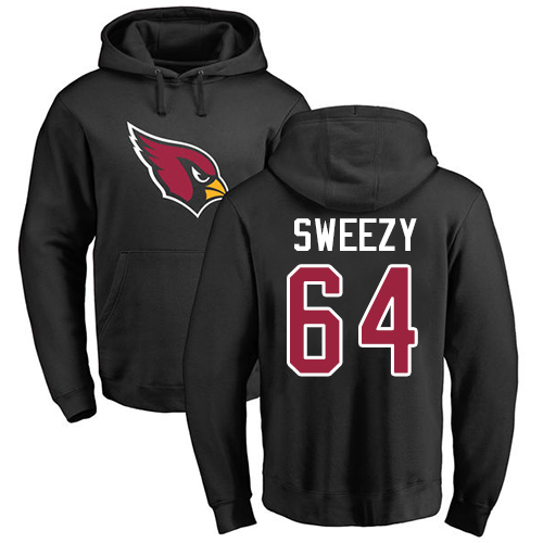 Arizona Cardinals Men Black J.R. Sweezy Name And Number Logo NFL Football #64 Pullover Hoodie Sweatshirts